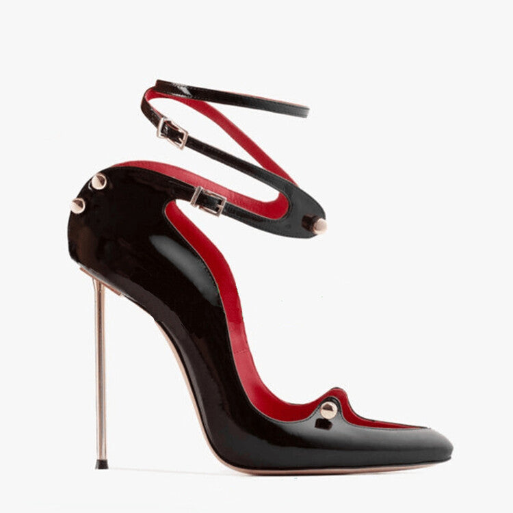 Women's Pointed Toe Metal Buckle Sandals Product information: Lining material: PU Toe bracket shape: Tip Color: Black, apricot, Red Shoe Upper material: artificial leather Size: 34, 35, 36, 37, 38, 39, 40, 41, 42, 43, 44, 45 Wearing method: Buckle Sole ma