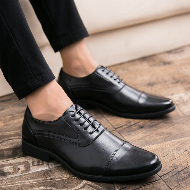 Korean Business Dress Retro Oxford Leather Shoes Product information: Product category: leather shoes Upper material: microfiber leather Sole Material: Rubber Applicable gender: male Toe shape: leather toe cap Upper height: low Color: black, brown Size in