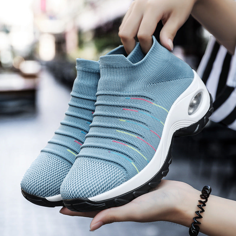 Large Size Women's Shoes Air Cushion Flying Woven Sneakers Product information: Style: leisure Popular elements: color stitching, color matching, candy color Toe shape: round toe Upper material: flying weave Applicable gender: female Heel height: low heel