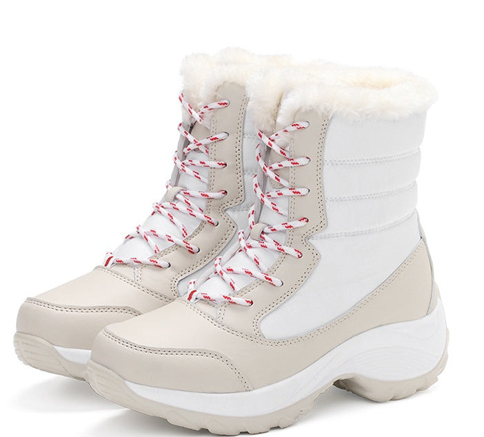 Snow Boots Female High To Help Waterproof Ladies Cotton Shoes Boots Plus Velvet Shoes Function: Keep warm Upper material: synthetic leather Sole material: EVA Upper height: low Toe shape: round head Style: Lady Style: cross strap suitable season: winter p