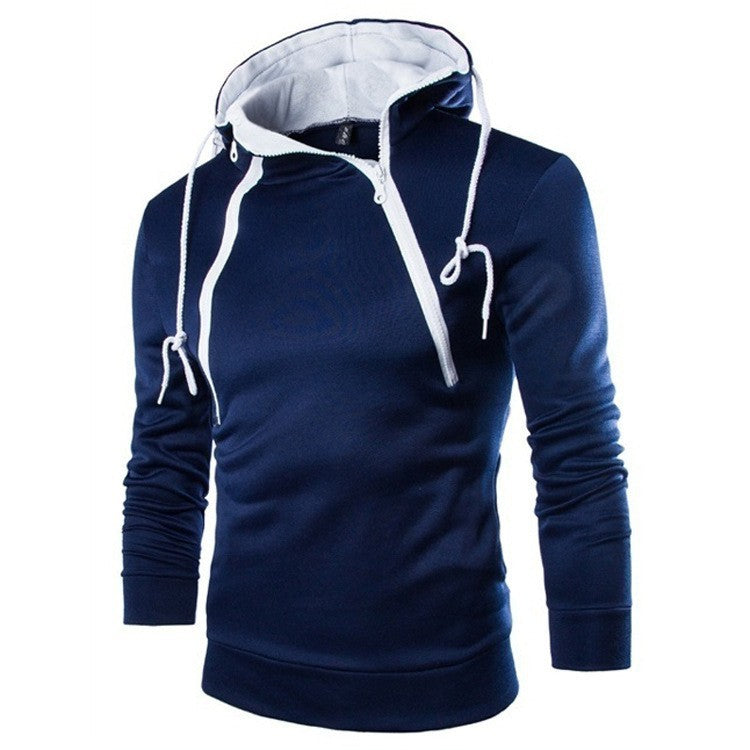 Placket Double Zipper Cardigan Contrast Color Hooded Coat European Size Fleece Sweater Product information: Pattern: solid color Pocket Style: topstitching slit pocket Color: white, black, navy blue, light gray No liner: no liner Suitable for people: Teen