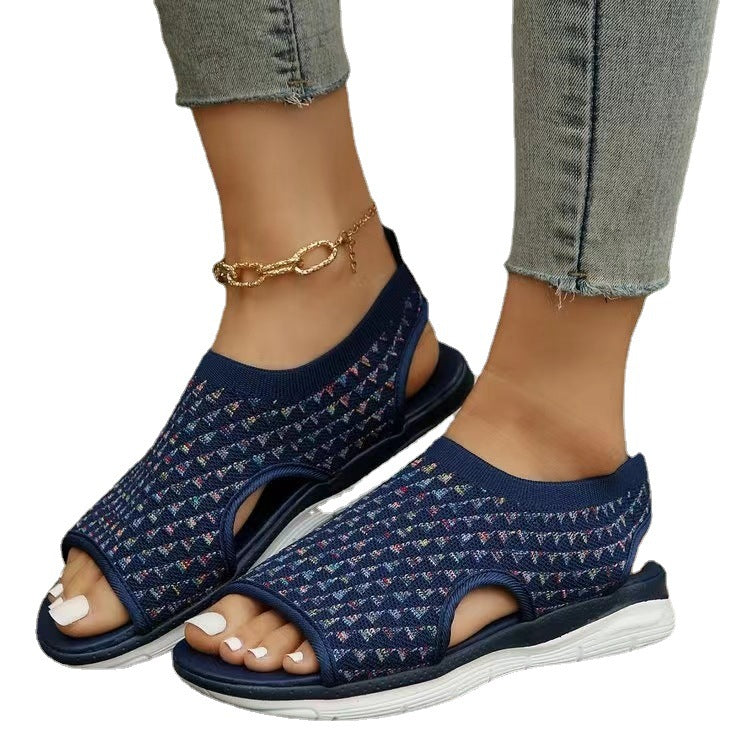 New Summer Flat Sandals For Women Product Information: Upper material: PU Toe shape: fish mouth Pattern: Camouflage Color: Off-white, black, blue, color Size information: Sizes: 36,37,38,39,40,41,42,43 Packing list: Women's shoes *1 pair New Summer Flat S