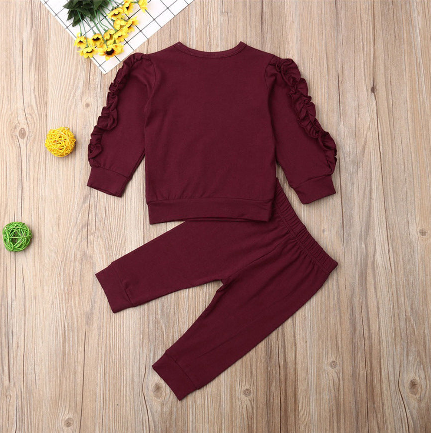 Newborn Baby Boys Girls Ruffles Jumper Solid Long Sleeve Sweatshirt Tops Pants Infant Kids 2Pcs Outfits Clothes Set Fall Clothes Specification: Main fabric composition: cotton Package Content : Sweatshirt *1 size length bust pants length waist 80 34 50 39