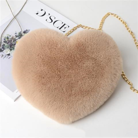 Love Bags For Women Plush Chain Shoulder Bags Valentine's Day Party Bag Product information: Material: plush Luggage trend style: small round bag Bag size: medium Lining texture: synthetic leather Bag shape: heart Opening method: zipper Pattern: solid col