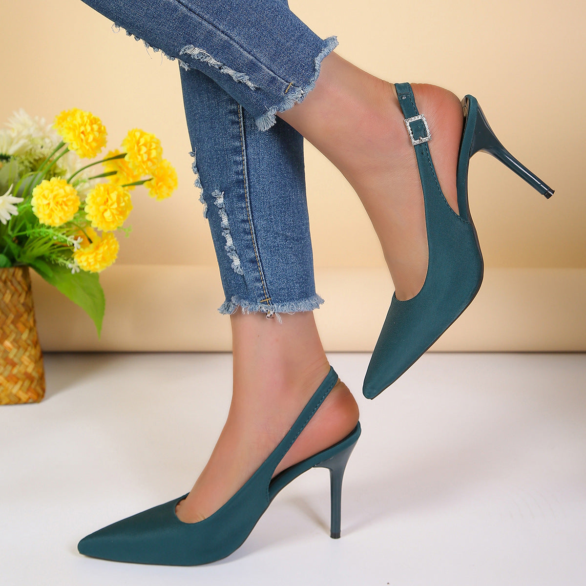 Pointed Toe Buckle Sandals Fashion Summer Stiletto High Heels Shoes For Women Product information: Upper Material:PU Toe Shape: Pointed Toe Sole Material: Rubber Lining Material:PU Wearing Style:One-piece Buckle Strap Size Information: Packing list: Sanda