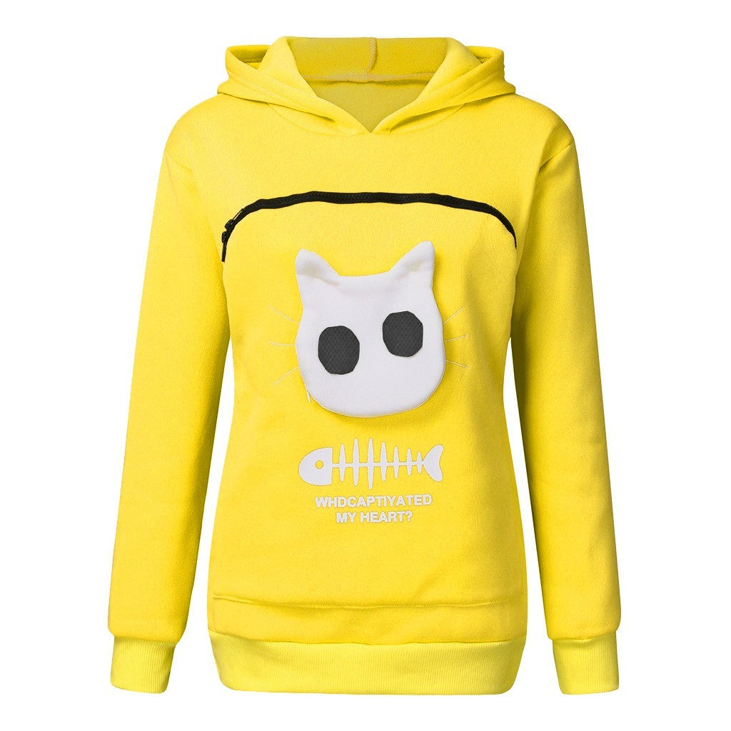 Women Hoodie Sweatshirt With Cat Pet Pocket Design Long Sleeve Sweater Cat Outfit Overview: Unique design, stylish and beautiful. Good material, comfortable to wear. A variety of colors, more choice. Product information: Material: Cotton 1. Asian sizes ar