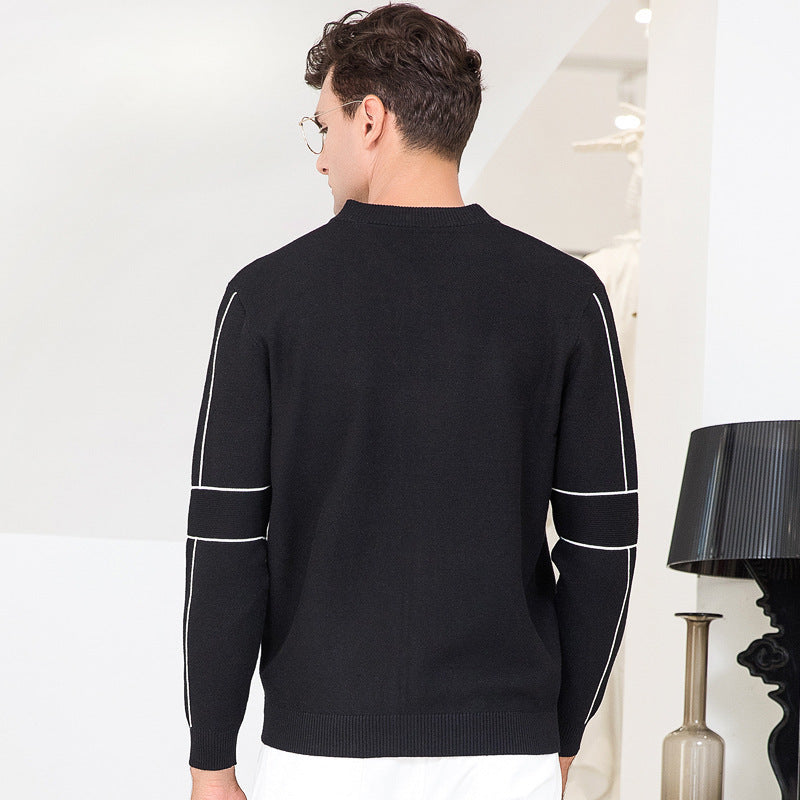 Men's cardigan fashion long sleeve knitted jacket casual sweater Style: Korean version Version: Slim Collar type: standing collar Long sleeves: Long sleeves Pattern: Stripes Thickness: normal Style details: Jacquard Suitable for: youth Fabric name: chemic