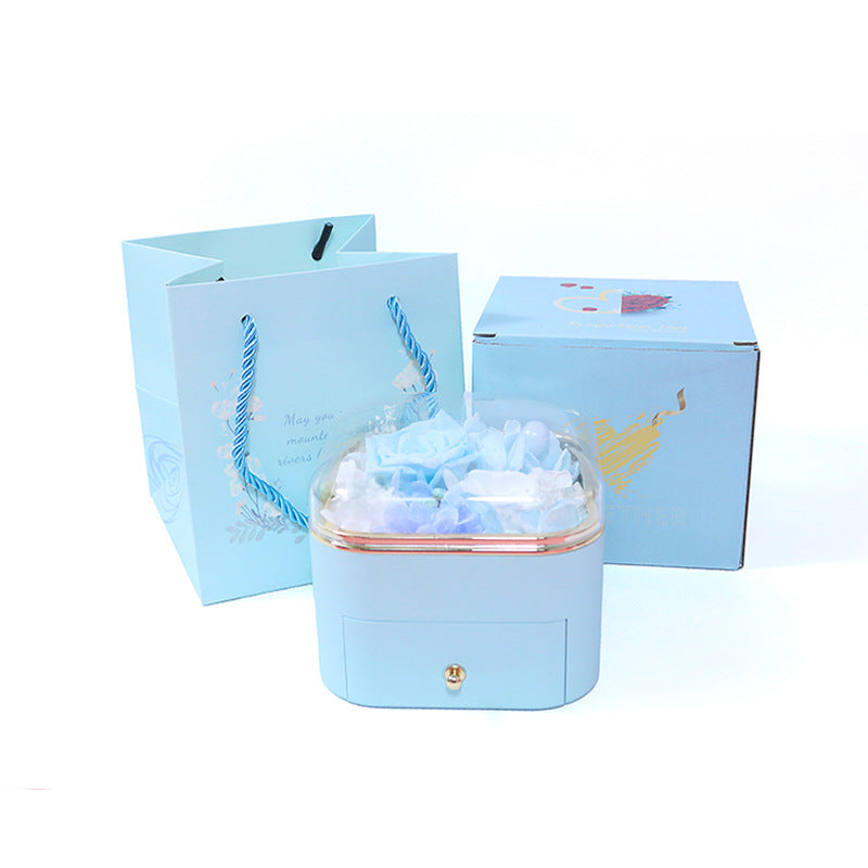 Preserved Flower Jewelry Box Real Flower Acrylic Product information: Color: plum flower powder, Gulf blue Specifications: box color box handbag Material: Plastic Type: preserved fresh flower jewelry box Packing list: Box+color box+handbag Product Image: