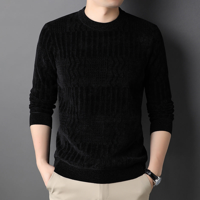Men's Autumn And Winter Fleece Lined Padded Warm Keeping Chenille Sweater Product information: Color: Haiqing, gray, black Size: M,L,XL,XXL,XXL,XXXXL Thickness: wool lining Fabric name: Chenille Applicable scenarios: Daily Main fabric composition: Wool Ap