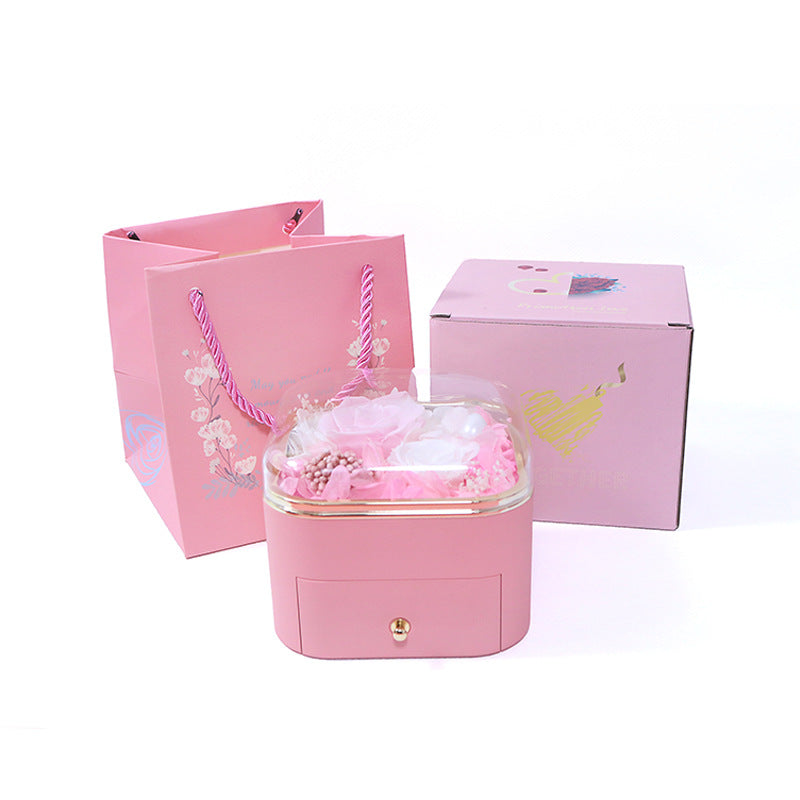 Preserved Flower Jewelry Box Real Flower Acrylic Product information: Color: plum flower powder, Gulf blue Specifications: box color box handbag Material: Plastic Type: preserved fresh flower jewelry box Packing list: Box+color box+handbag Product Image: