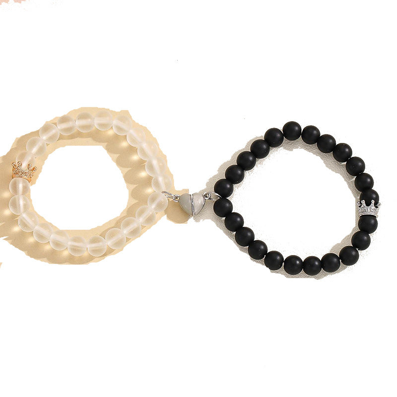 Fashion Jewelry 2pcs Handmade Crown Beaded Charms Bracelet Luminou Heart Glow In The Dark Couple Bracelet For Lover Men Women Fluorescent Gift Overview: 100% brand new product This simple and versatile outfit is a year-round must-have! Just a simple match