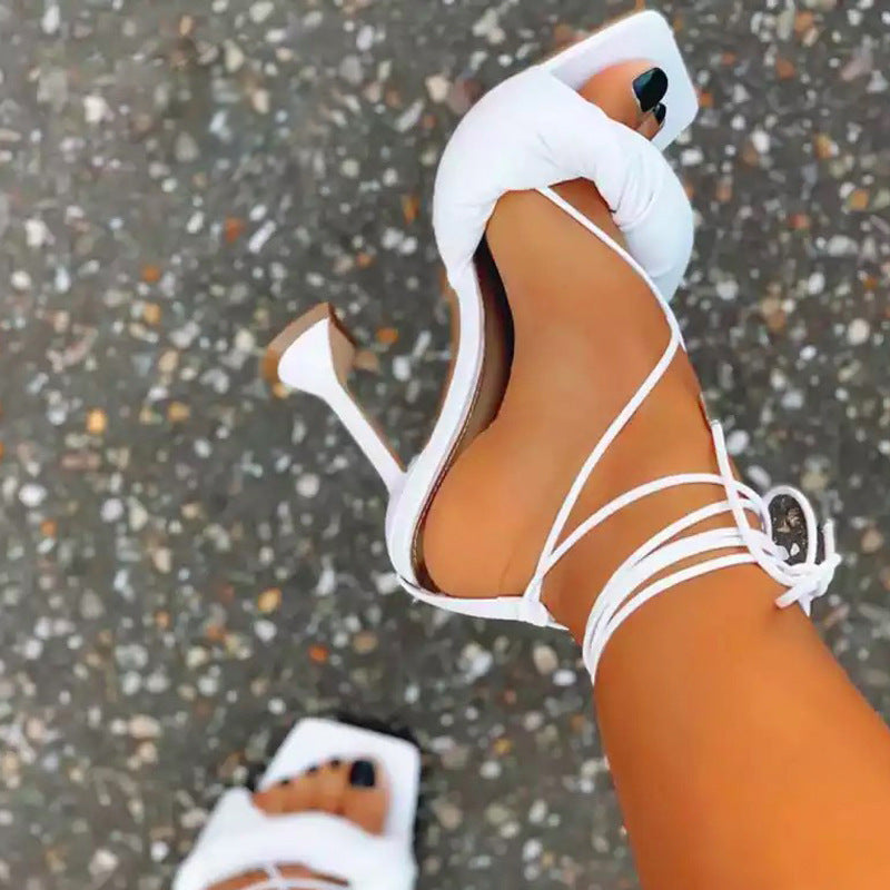 Women's Stiletto Sandals Strap Fish Mouth White Summer Outer Wear Product information: Popular elements: ankle straps Upper material; artificial PU Applicable gender: female Color: white, red, black, apricot Product Category: Fashion Sandals Sole Material