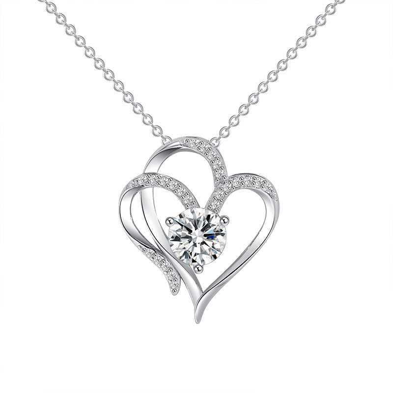 Zircon Double Love Necklace With Rhinestones Ins Personalized Heart-shaped Necklace Clavicle Chain Jewelry For Women Valentine's Day Overview: Unique design, stylish and beautiful. Good material, comfortable wear. A variety of colors, any choice Product i