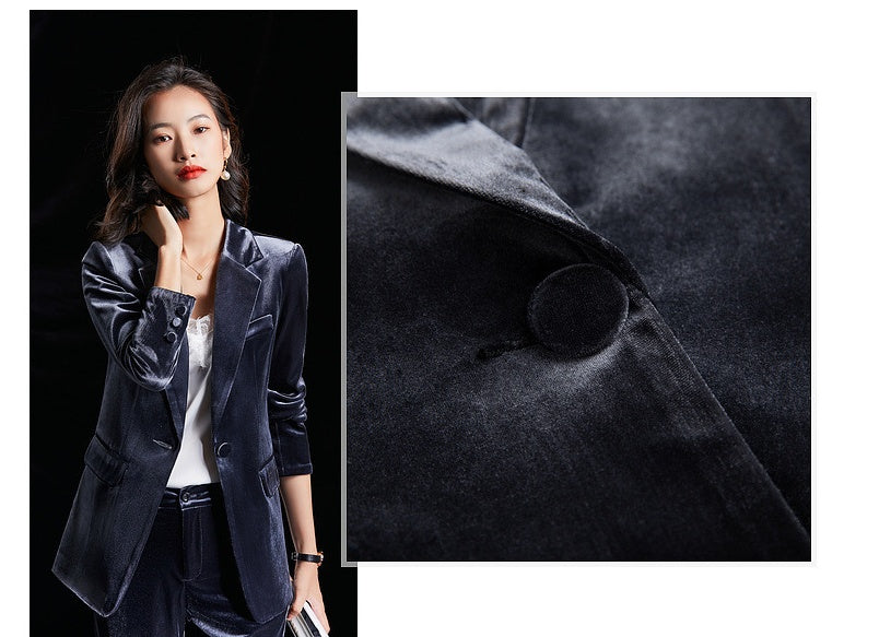 New Autumn And Winter Corduroy Suit Professional Suit Product information: Main fabric composition: polyester fiber (polyester) Color: royal blue, wine red, gray Applicable gender: female Size Information: Size: S, M, L, XL, XXL, XXXL, XXXXL Note: 1. Asia