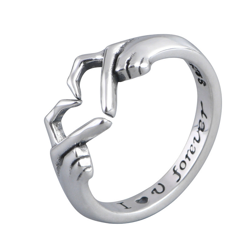 Romantic Heart Hand Hug Fashion Ring For Women Couple Jewelry Silver Color Punk Gesture Wedding Men Finger Accessories Gifts Overview: DESIGN: Silver Adjustable Heart Claddagh Ring - Heart represents Forever Love, Hands represent Friendship, with "I love