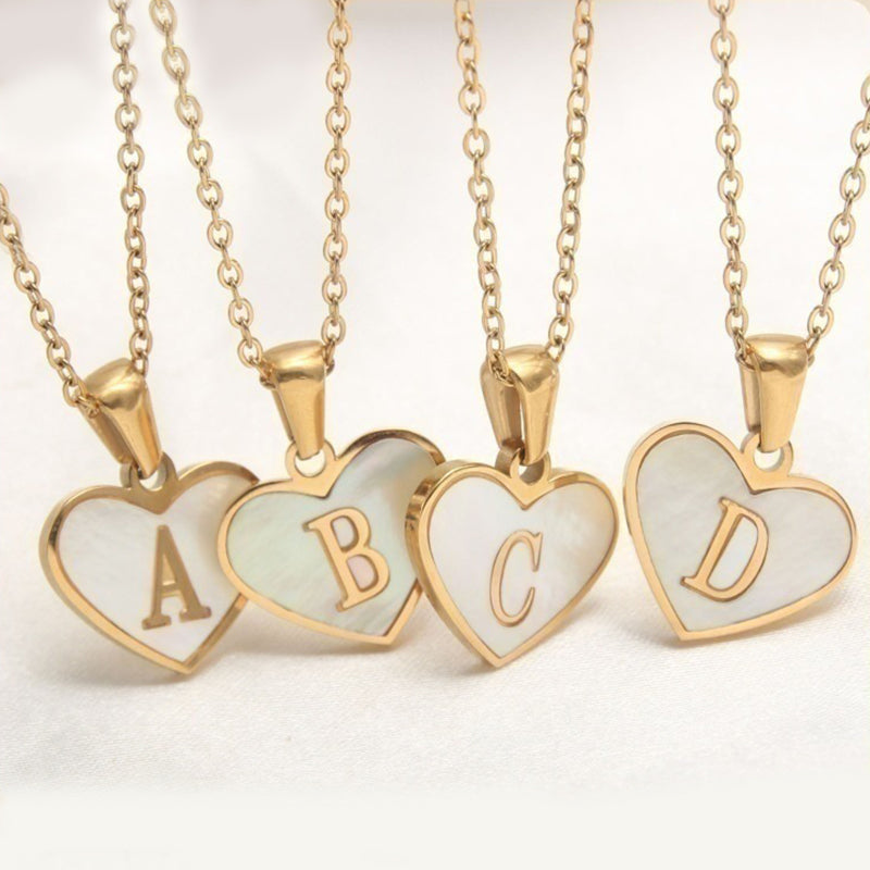 26 Letter Heart-shaped Necklace White Shell Love Clavicle Chain Fashion Personalized Necklace For Women Jewelry Valentine's Day Overview: Unique design, stylish and beautiful. Good material, comfortable wear. A variety of colors, any choice. Product infor