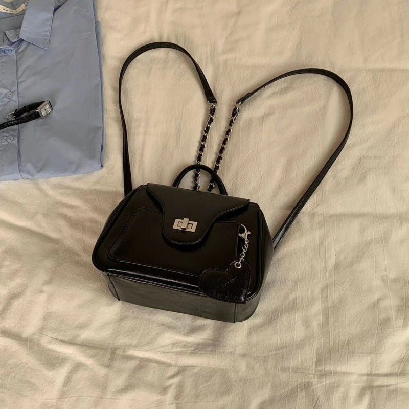 Backpack Silver Special-interest Design Summer Korean Style All-matching Ladies Product information: Pattern: solid color Lining texture: PU Applicable scenario: home storage Color: Black (order to send love pendant), silver (order to send love pendant) A