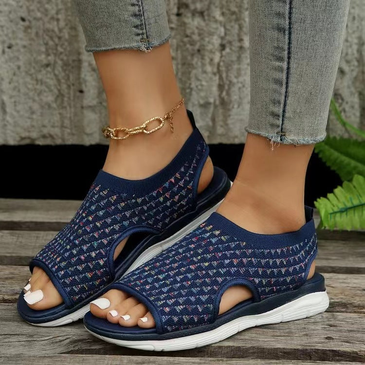 New Summer Flat Sandals For Women Product Information: Upper material: PU Toe shape: fish mouth Pattern: Camouflage Color: Off-white, black, blue, color Size information: Sizes: 36,37,38,39,40,41,42,43 Packing list: Women's shoes *1 pair New Summer Flat S