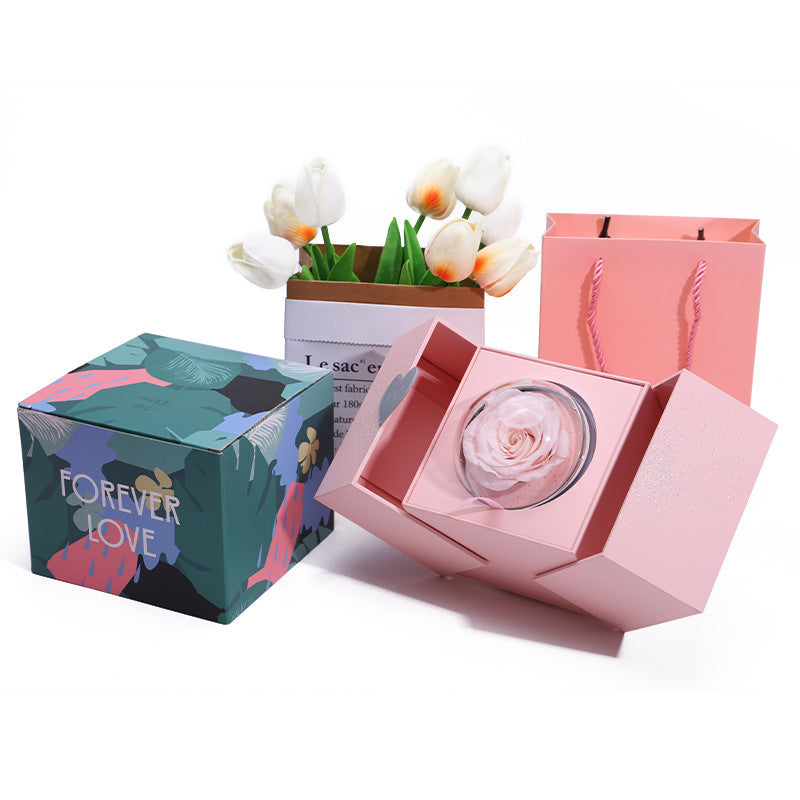 Creative Eternal Rose Box Eternal Soap Flower Jewelry Box Ring Necklace Storage Case Valentines Surprise Gift Overview: 1.【Romantic Gifts for Her】Forever rose symbolizes forever love, harmonious family, and loyal friendship. Surprise your loved ones. 2.【P