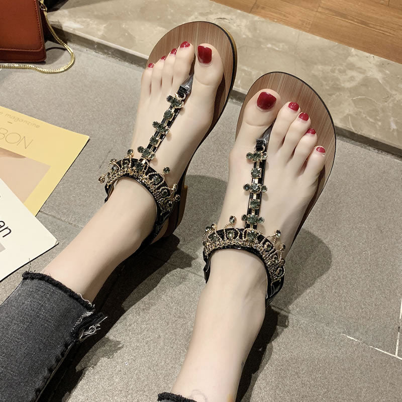 Flip-toe Sandals Fairy Style Flat Bottom Product information: Pattern: solid color Lining material: Leather Color: Black, Gold Upper height: low top Processing Method: patent leather Heel height: flat heel Size: 35,36,37,38 Sole craft: viscose shoes Sole