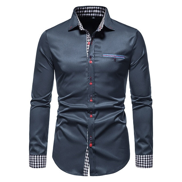 Plaid Patchwork Formal Shirts for Men The Plaid Patchwork Formal Shirts for Men are the perfect shirt for any man who wants to look his best. Made from a breathable fabric, these slim-fit shirts are perfect for any occasion, whether it be a casual gatheri