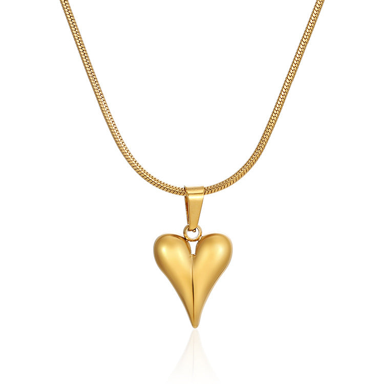 Retro Heart-shaped Necklace Stainless Steel Personalized Love Necklace For Women's Jewelry Valentine's Day Product information: Material: stainless steel Processing: Electroplating Shape: Heart Chain Style: Snake Bone Chain Packing list: Necklace*1/Earrin
