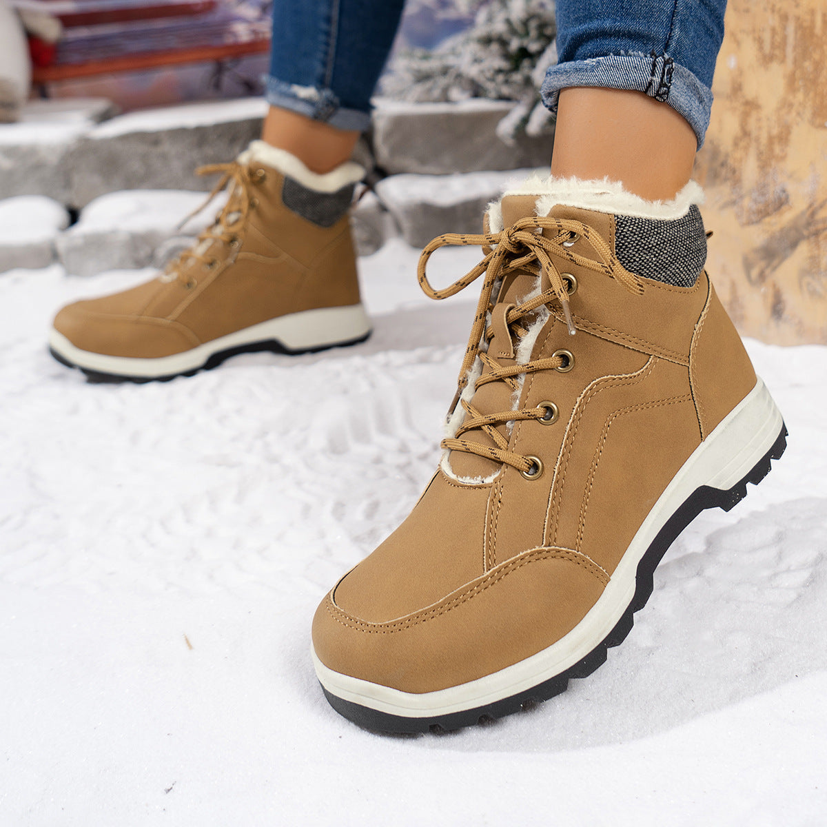 Outdoor Women's Warm Non-slip Short Tube Suede Dr Martens Boots Product information: Lining material: cloth Applicable scenarios: Daily Toe holder shape: round head Color: Black, Brown Upper height: Mid-top Shoe Upper material: Suede Heel height: Mid Heel