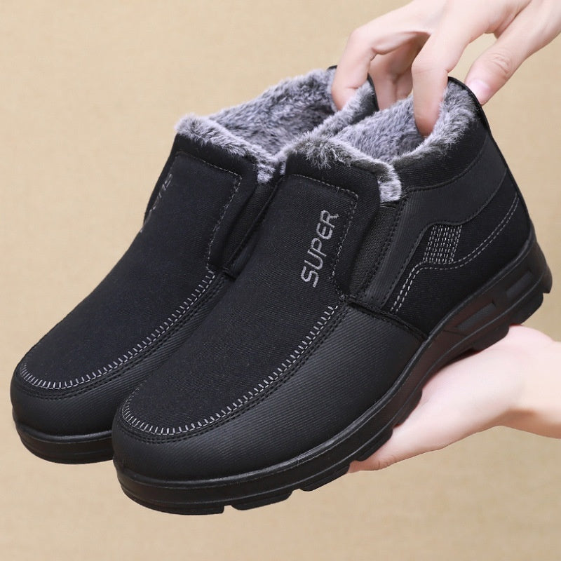 Men's Cotton Shoes Fleece-lined Warm Middle-aged And Elderly Product information: Function: Keep warm Sole material: Polyurethane Style: Cotton shoes Pattern: Solid color Color: black, coffee Size: 39,40,41,42,43,44,45 Size: Packing list: 1 pair of shoes