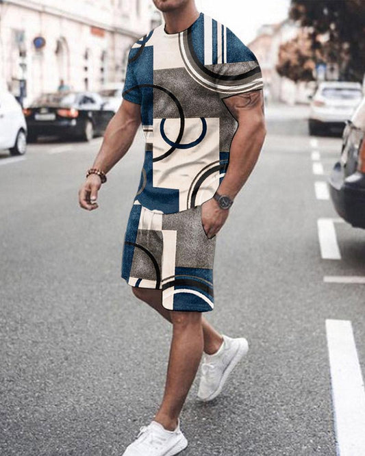 Summer Striped Multicolor T-shirt Shorts Two-piece Suit Product Information: Pattern: Printing Style: sports, leisure, casual suits, European and American sleeve length: short sleeve Collar type: round neck Whether hooded: not hooded Whether it can be det