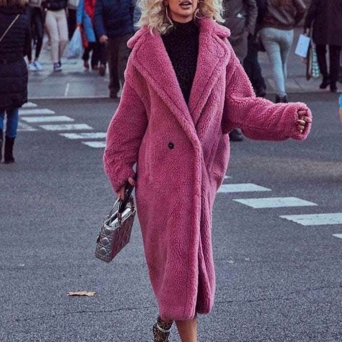 Lapel Lamb Fleece Coat With Pockets Faux Fur Coat Winter Warm Thickening Long Windbreaker Women's Clothing Overview: Unique design, stylish and beautiful. Good material, comfortable wear. A variety of colors, any choice. Product information: Fabric name: