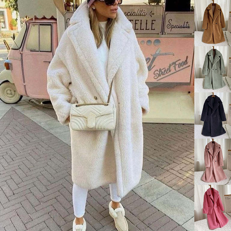 Lapel Lamb Fleece Coat With Pockets Faux Fur Coat Winter Warm Thickening Long Windbreaker Women's Clothing Overview: Unique design, stylish and beautiful. Good material, comfortable wear. A variety of colors, any choice. Product information: Fabric name:
