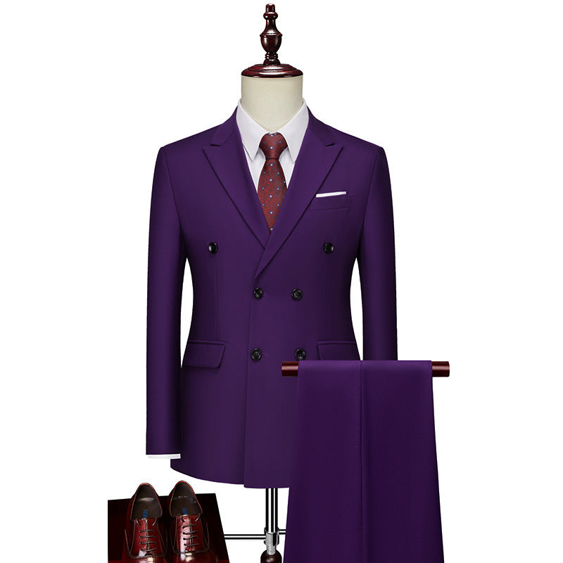 Men's Business Casual Suit Double Breasted Suit Suit Product information: Thickness: regular Fabric name: corduroy Applicable scenario: Banquet Color: dark blue, black, purple, wine red, dark green, orange, yellow, white, sky blue, pink, khaki, Big Red, M