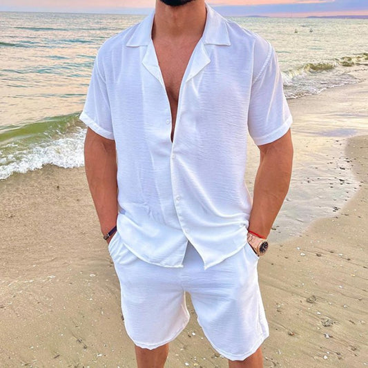Loose Shirt Casual Men's Shorts Short Sleeve Suit Product information: Material: Polyester Fiber Style: Hong Kong style Features: printing Colour: White Size Information: Size: M/L/XL/XXL/3XL Note: 1. Asian sizes are 1 to 2 sizes smaller than European and