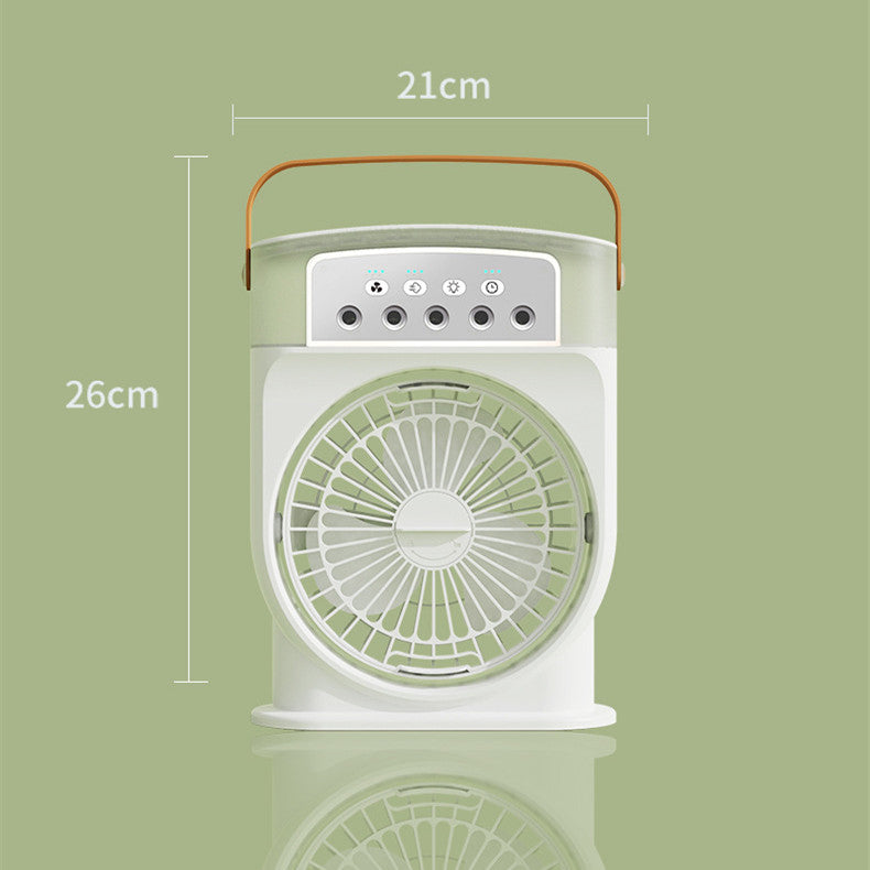 Portable USB Air Conditioner Cooling Fan With 5 Sprays 7 Color Light 600ML Water Tank Spray Mist Air Cooler Humidifiers Overview: 1. Fan And Humidifiers 2. 7 Color Led Lights 3. Leather Handle Design 4. Fan Adjustable Up And Down 5. Removable Water Tank D