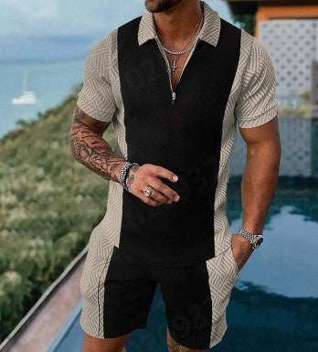 Men's Stripe Print Lapel Zipper Two-Piece Suit Important information Material: Cloth Package Size: 300 x 200 x 30mm product information: Material: Polyester Style: leisure Features: printing Color: picture color Size information: Size: S/M/L/XL/XXL/3XL/4X