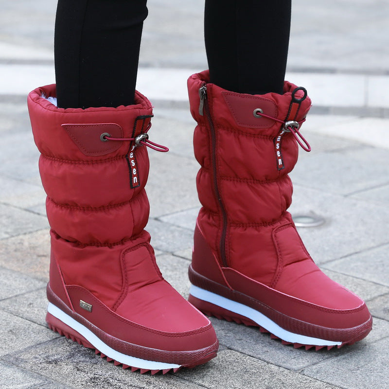 Winter New Plus Velvet Thick Cotton Shoes Thermal Middle Tube Waterproof Non-slip Boots Product information: Pattern: solid color Lining material: Other Color: G71 Black, G71 Blue, G71 White, G71 purple, G71 Red Upper height: Mid-top Heel height: Other So