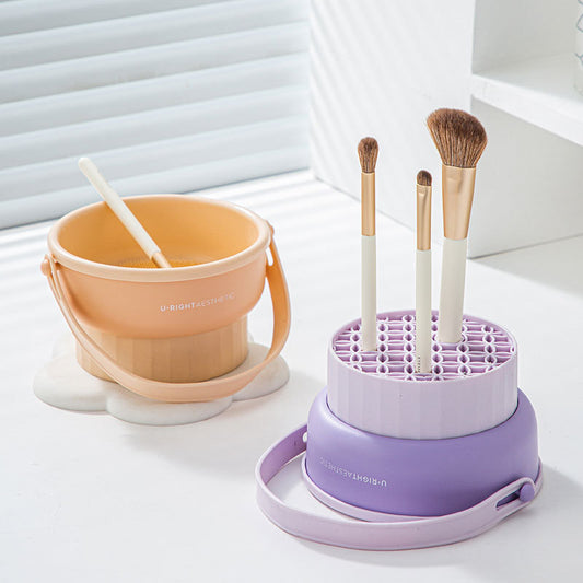 Silicone Makeup Brush Cleaning Box Product information: Makeup tools classification: other makeup/beauty tools Size: 14*8.5cm Color classification: purple, apricot Net content: 350ml Packing list: Storage bowl X1PCS Product Image: Silicone Makeup Brush Cl