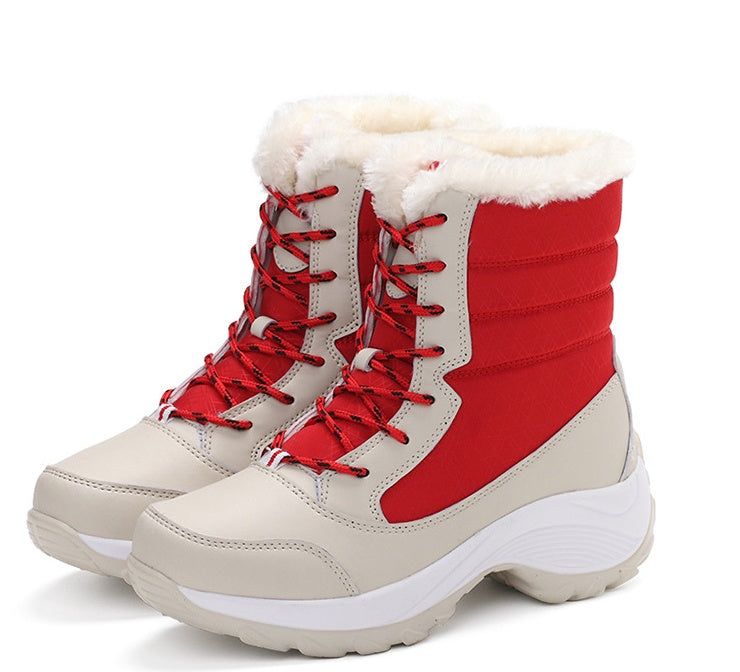 Snow Boots Female High To Help Waterproof Ladies Cotton Shoes Boots Plus Velvet Shoes Function: Keep warm Upper material: synthetic leather Sole material: EVA Upper height: low Toe shape: round head Style: Lady Style: cross strap suitable season: winter p