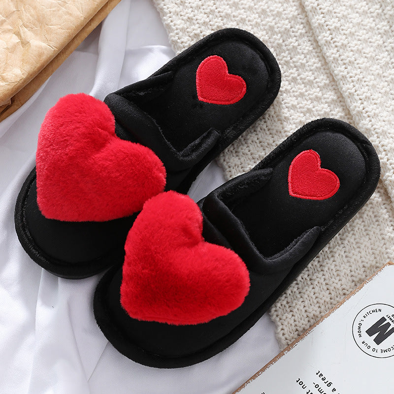 Cute Love Slipper Winter Warm Fluffy Shoes Home Slippers For Valentine's Day Overview: Unique design, stylish and beautiful. Good material, comfortable feet. A variety of colors, any choice. Specification: Cartoon love slippery home slippers Sole material