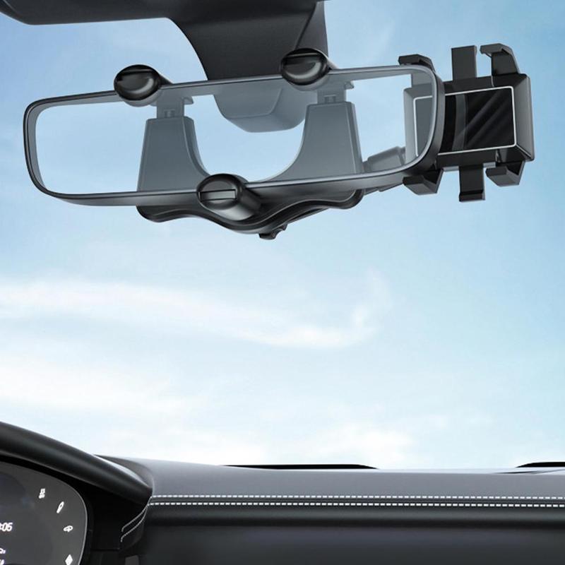 Rearview Mirror Phone Holder For Car Rotatable And Retractable Car Phone Holder Multifunctional 360 Rear View Mirror Phone Holder Suitable For All Mobile Phones And All Car Overviews: 【NO MORE LOOKING DOWN】- The car phone holder is mounted on the rearview