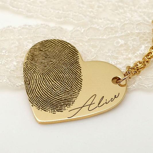 Personalized Fingerprint Necklace Custom Heart Necklace Name Necklace Memorial Gift Christmas Gift Valentines Day Gift Overview Your personalized fingerprint and text can be engraved This is a great way to keep your loved one close to you all day! Just se