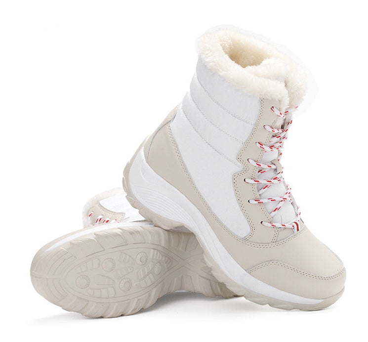 Snow Boots Female High To Help Waterproof Ladies Cotton Shoes Boots Plus Velvet Shoes Function: Keep warm Upper material: synthetic leather Sole material: EVA Upper height: low Toe shape: round head Style: Lady Style: cross strap suitable season: winter p