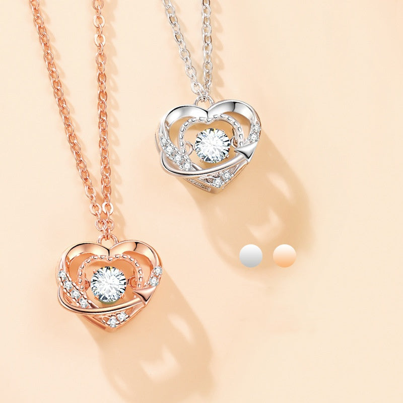Heart Necklace S925 Sterling Silver Product information: Treatment Process: Seiko Color: smart heart necklace-Rose, smart heart necklace-White Pendant material: 925 silver Chain style: O-shaped chain Material: Silver Purity: 925 silver Popular elements: L