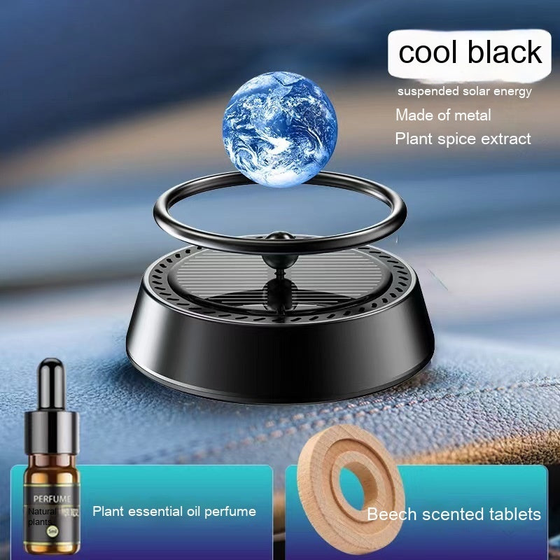 Solar Energy Rotating Car Aromatherapy Aluminum Alloy Car Interior Decoration Ornament Product information: Name: Floating planet Material: alumimum, zinc alloy, solid wood Size: 8.3*8 * 8cm Ingredients: plant sesame oil Jasmine Scented Green tea: Beech S