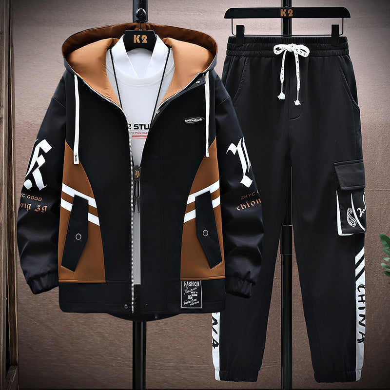 Fall Jacket Trousers Men Leisure Set Product information: Thickness: ordinary Fabric name: Chemical Fiber blend Applicable scenarios: Daily Color: white suit, suit black, white shirt, jacket Black Top sleeve length: long sleeve Pants length: trousers Main