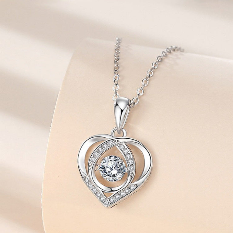 S925 Beating Heart-shaped Necklace Women Luxury Love Rhinestones Necklace Jewelry Gift For Valentine's Day Product information: Treatment Process: Electroplating Color: white, blue Pendant material: mixed gem inlaid Chain style: O-type chain Material: Cop