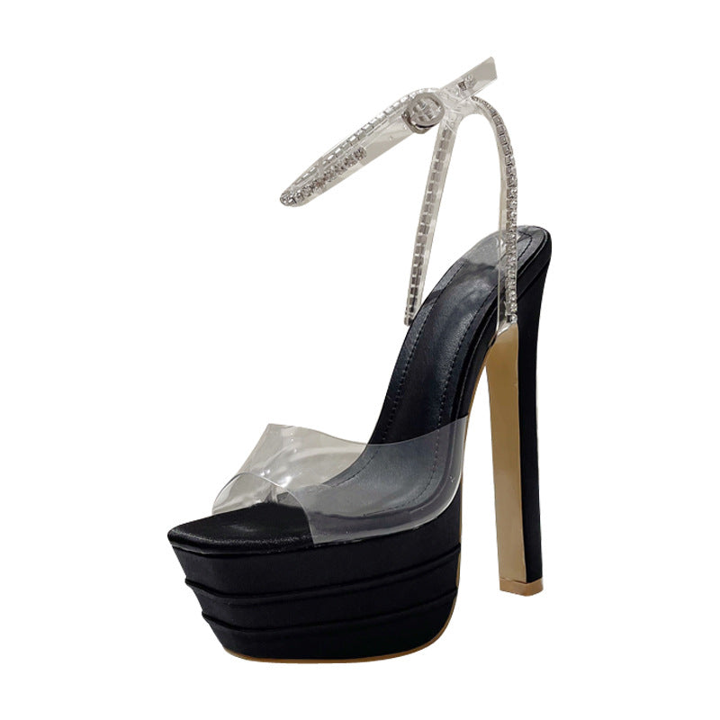Women's Platform High Heel Sandals Large Size Product information: Color: white, black, Rose Red, Champagne Size: 35,36,37,38,39,40,41,42 Material: Satin Upper material: PVC High heel: 16CM Size information: Packing list: Shoes * 1 pair Product Image: Wom