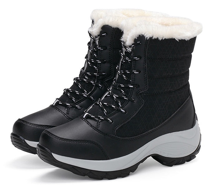 Snow Boots Female High To Help Waterproof Ladies Cotton Shoes Boots Plus Velvet Shoes Function: Keep warm Upper material: synthetic leather Sole material: EVA Upper height: low Toe shape: round head Style: Lady Style: cross strap suitable season: winter p