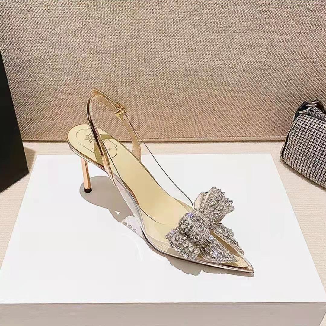 Women's Pointed Toe Rhinestone Bow Stiletto Sandals Product Details: Popular elements: rhinestones Toe shape: pointed Upper Material: Microfiber Applicable gender: female Heel height: high heel (6-8CM) Pattern: plain Color: Champagne 6cm, Champagne 8cm, S