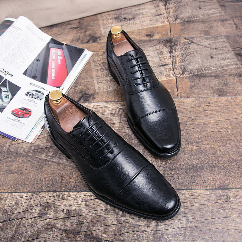 Korean Business Dress Retro Oxford Leather Shoes Product information: Product category: leather shoes Upper material: microfiber leather Sole Material: Rubber Applicable gender: male Toe shape: leather toe cap Upper height: low Color: black, brown Size in